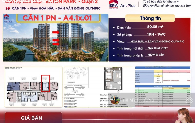 Eaton Park - chỉ 790 triệu, công chứng, sang tên ngay - căn 1PN + tháp A4 + view Rạch Chiếc